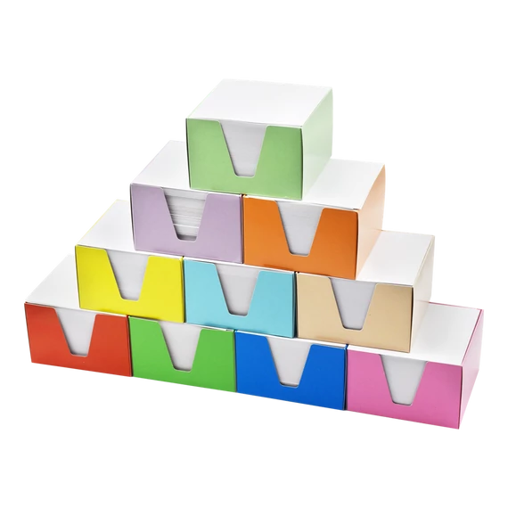 Kockatömb 9x9x6cm, színes karton doboz tartóban Bluering® fehér