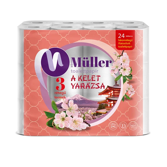 Toalettpapír 3 rétegű kistekercses 100% cellulóz 24 tekercs/csomag Kelet Varázsa Müller fehér