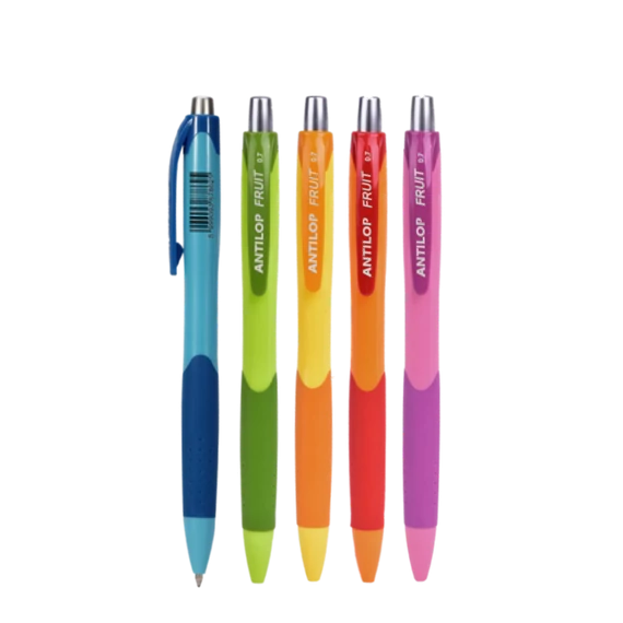 Golyóstoll nyomógombos vegyes színek 0,7mm Antilop Fruit írásszín kék