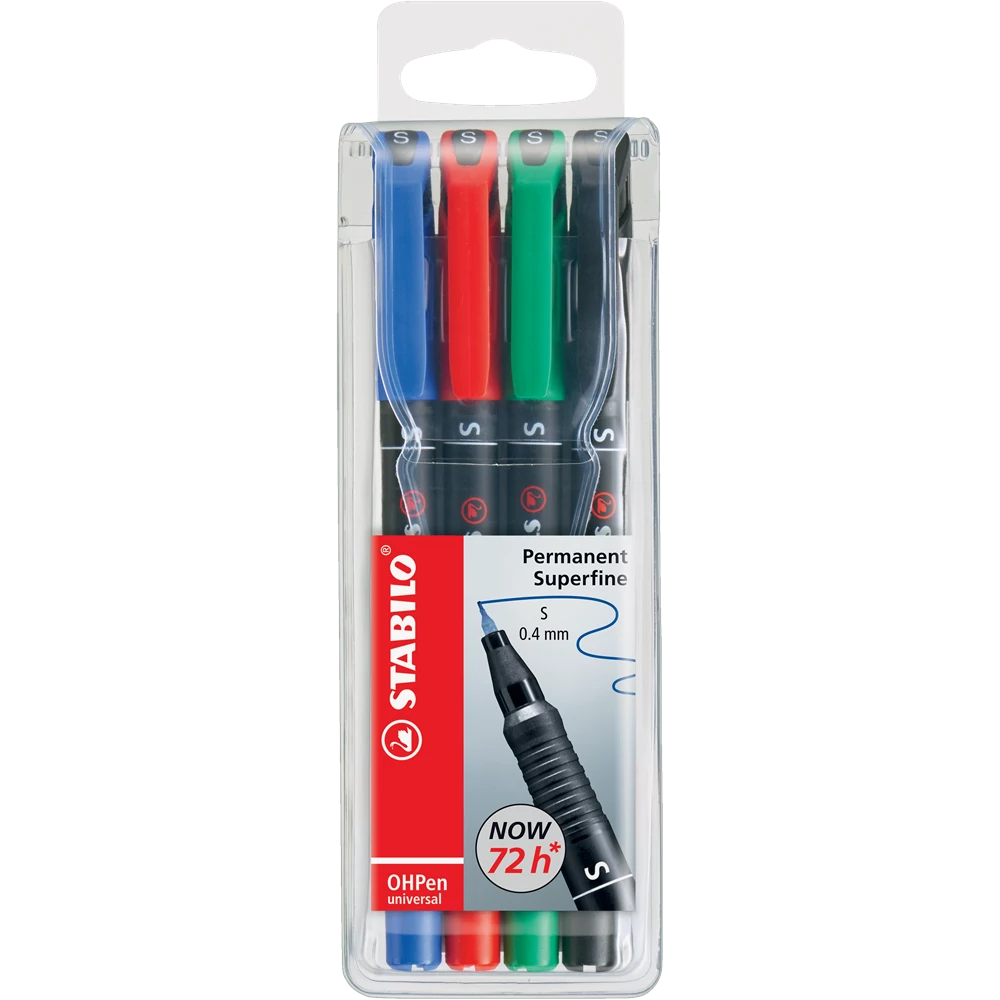 Alkoholos marker készlet 0,4mm, STABILO OHPen S, 4 klf. szín