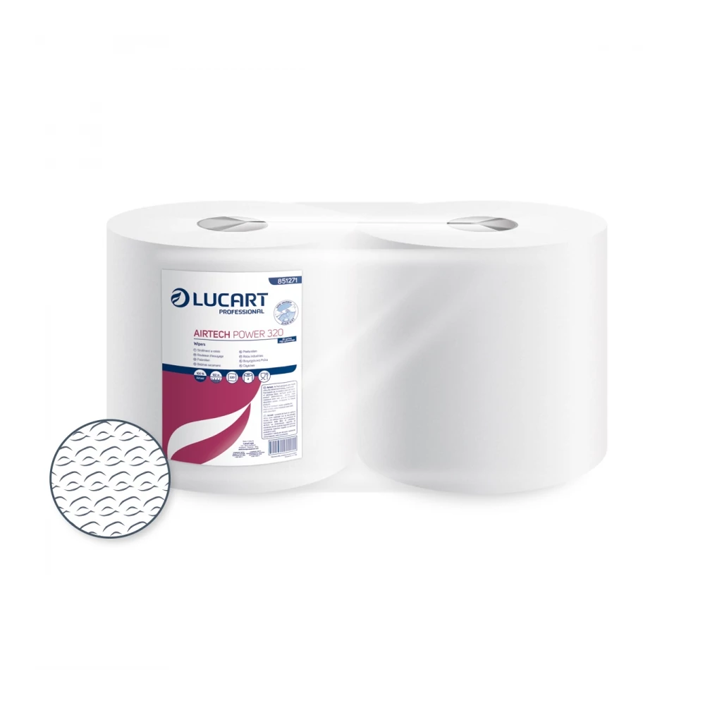 Ipari törlő 1 rétegű átmérő: 28 cm hófehér 320 lap/tekercs 2 tekercs/karton Airtech Power 320 - 80 Gsm Lucart_851271
