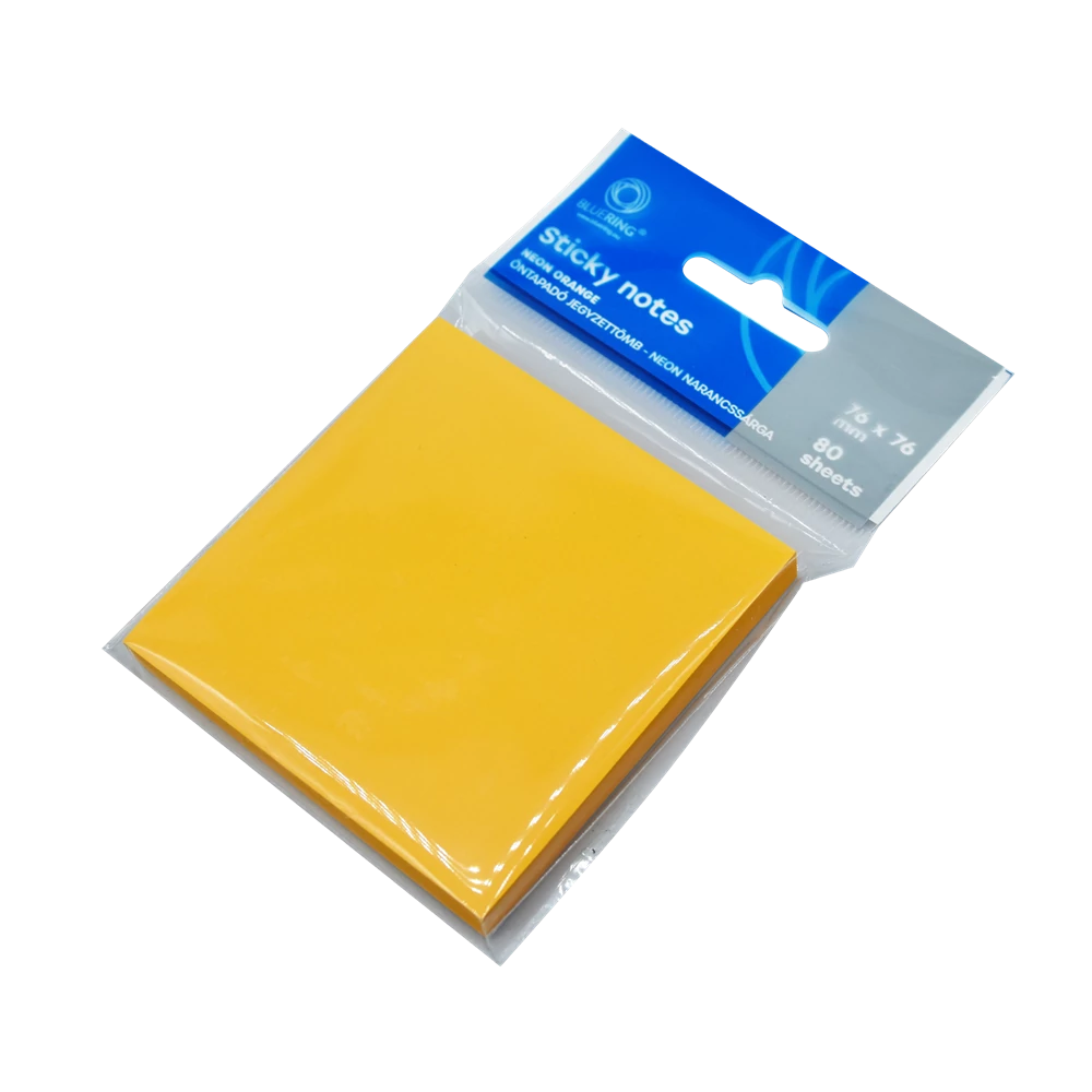 Jegyzettömb öntapadó, 76x76mm, 80lap, Bluering® , neon narancs