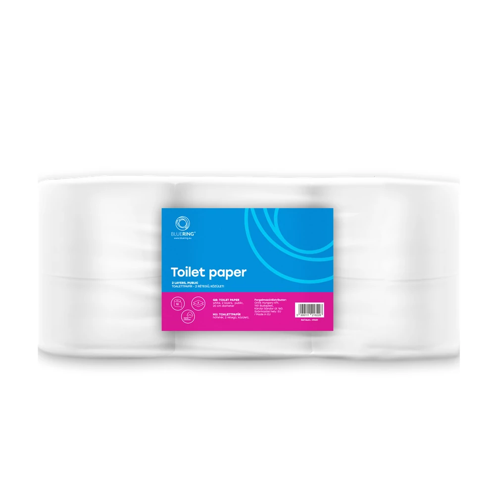 Toalettpapír 2 rétegű közületi átmérő: 19 cm 100 % cellulóz 180 m/tekercs 12 tekercs/csomag_Bluering®_hófehér
