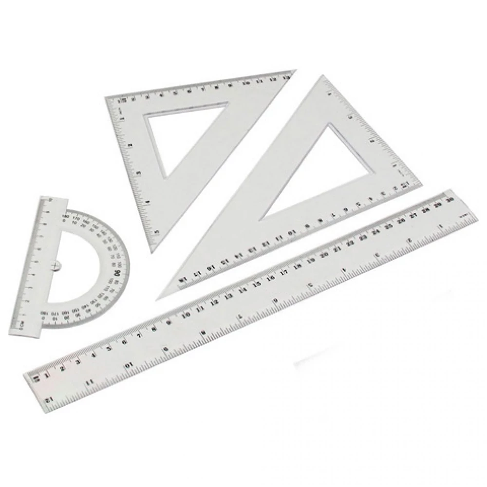 Vonalzókészlet, 30cm, vonalzó, szögmérő, 45° és 60° háromszög vonalzók 4 db/csom