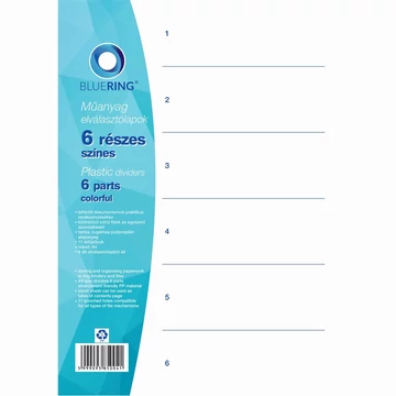 Elválasztólap, színes műanyag 6 részes Bluering®