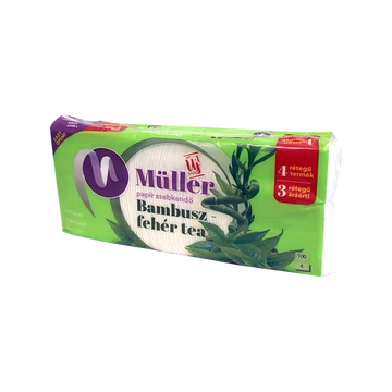 Papírzsebkendő 4 rétegű 100 db/csomag Bambusz - fehér tea illatú Müller
